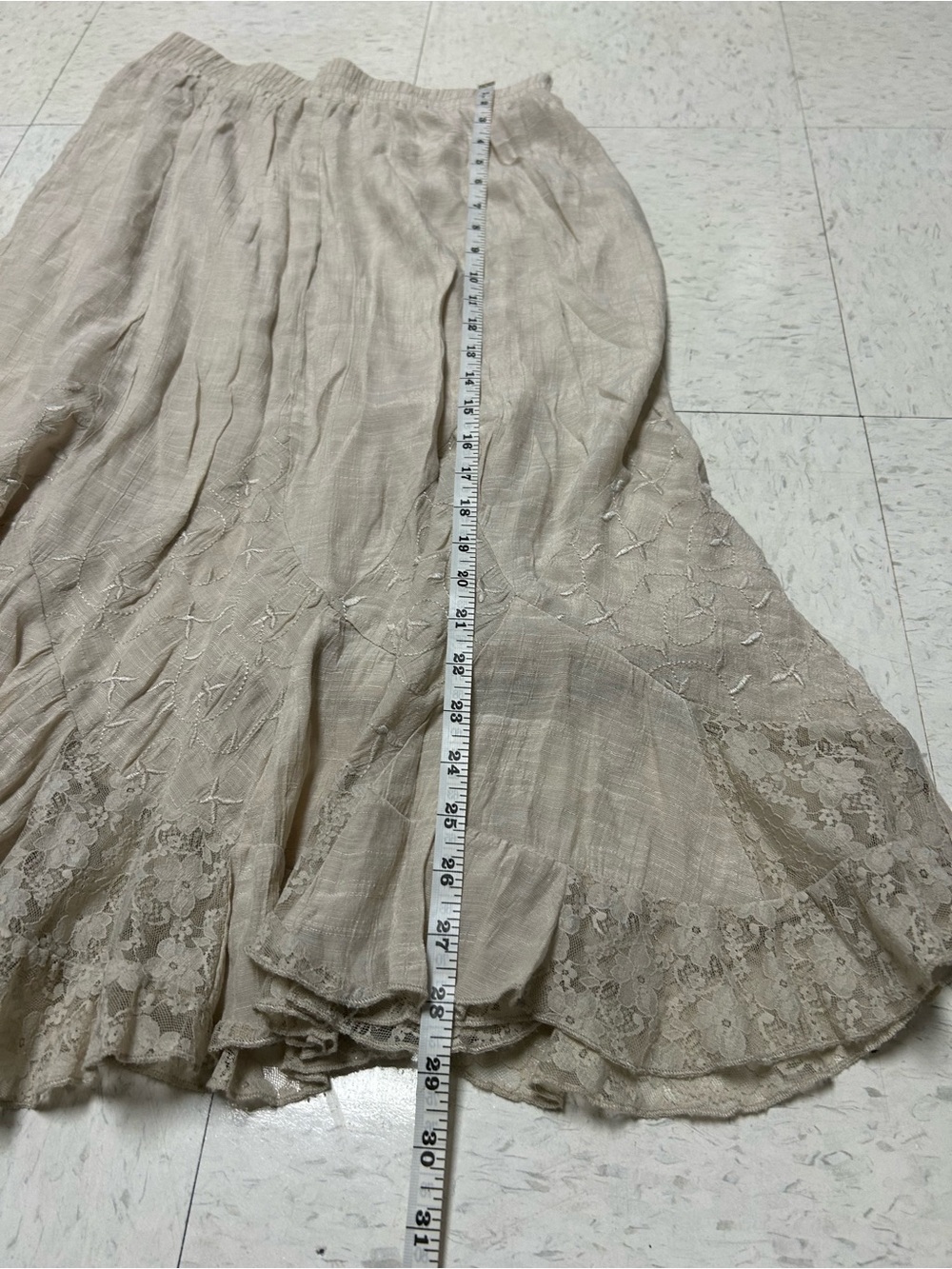 Krazy Kat Cream Boho Lace Trim Midi Skirt Elastic Waist S Boho Cottagecore - Picture 6 of 6